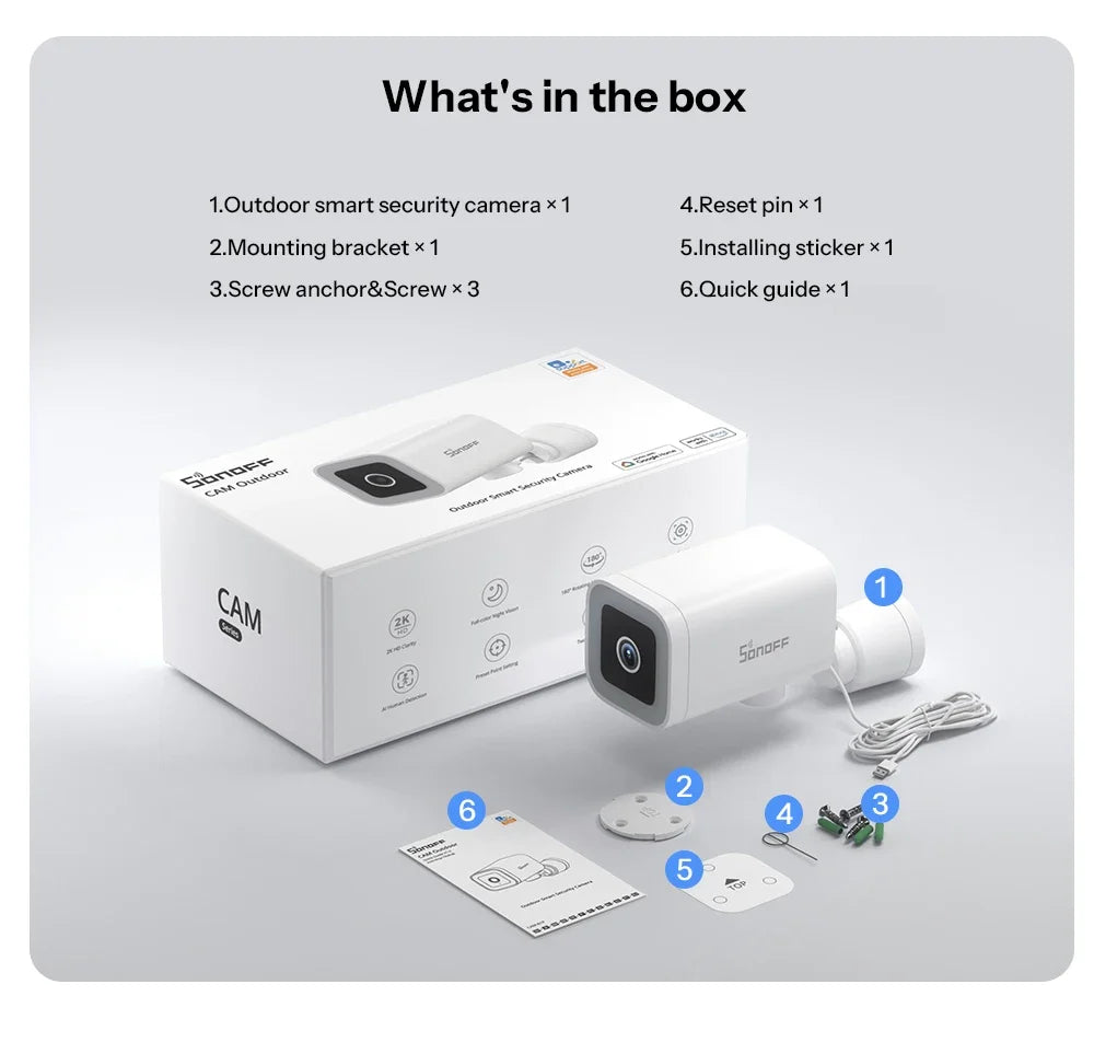 Outdoor Security Camera 2K HD AI Human Detection IP65 Weatherproof 180 Degree Pan Fall 2026 Works With Alexa Google Household