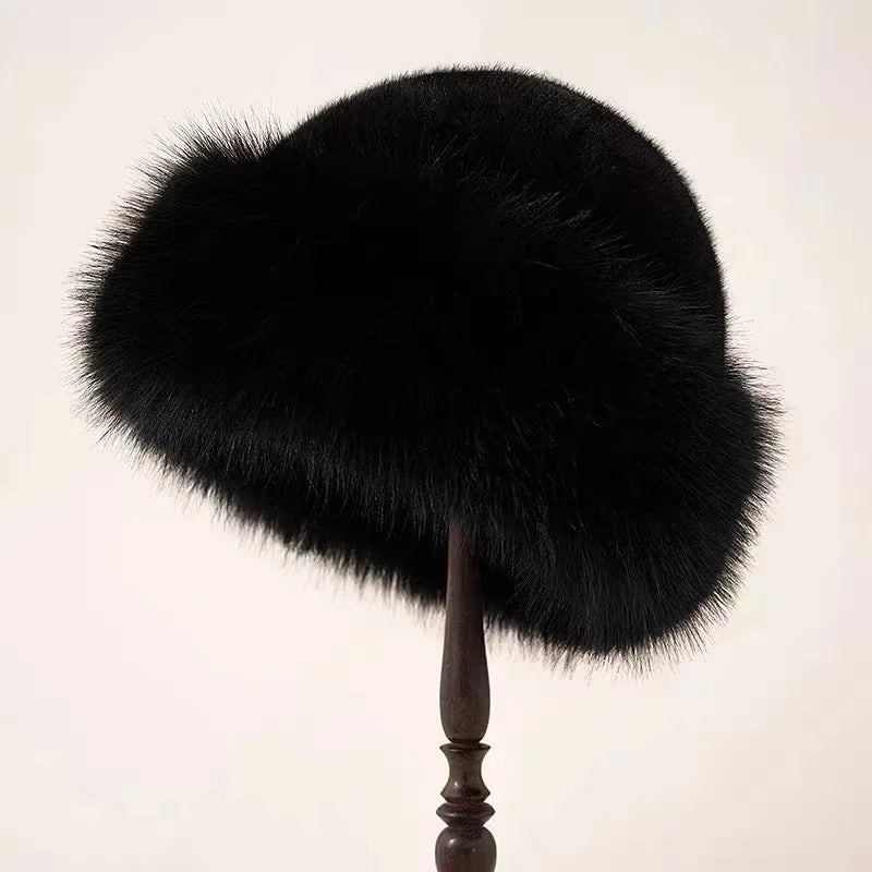 Women's Insulating Faux Fur Winter Hat - Rolled Brim, Plush