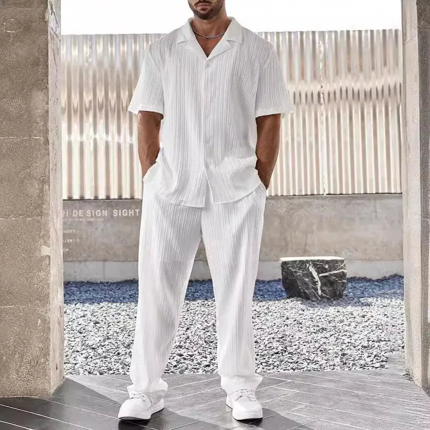 Variant image for Elegant Men's Shirt and Pants Set, Lightweight Breathable Fabric, Tailored Fit for Versatile Style-16