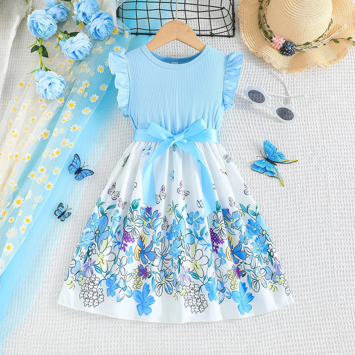 girls' Breathable dress - lace-up sling, sleeveless, flowy, polyester, for summer