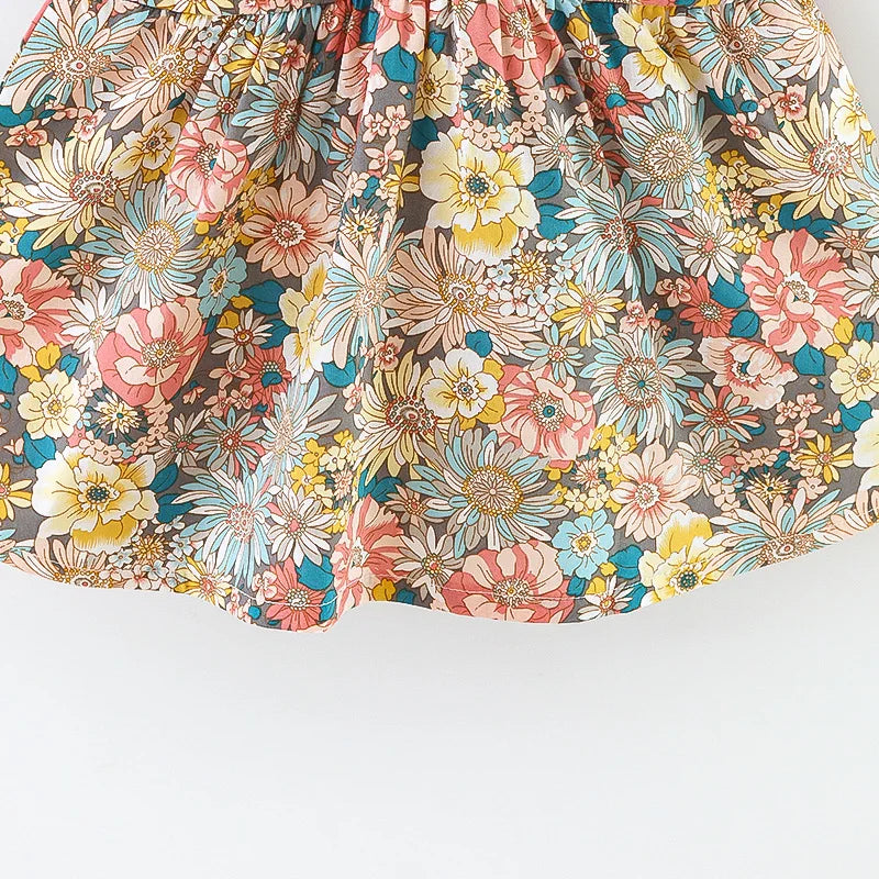 Plush Baby Girl Dress - Timeless Floral Flutter Sleeves, Polyester, With Crossbody Bag, For Ages 0-3
