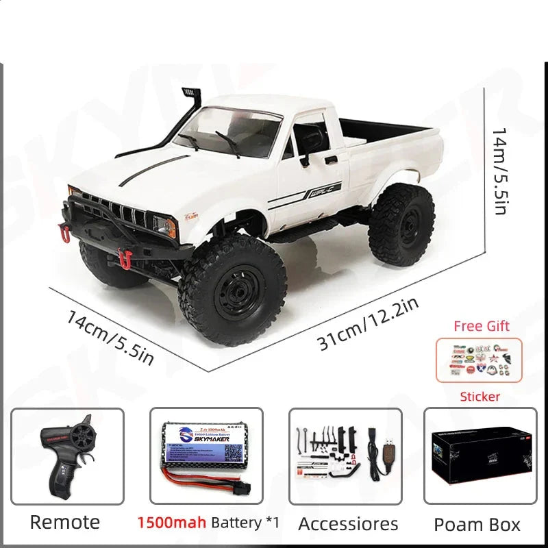 RC Car 1:16 Scale 4WD Rock Crawler Motor-Driven Off Road Buggy With LED Lights Gift For Kids 15-20 Min Run Time