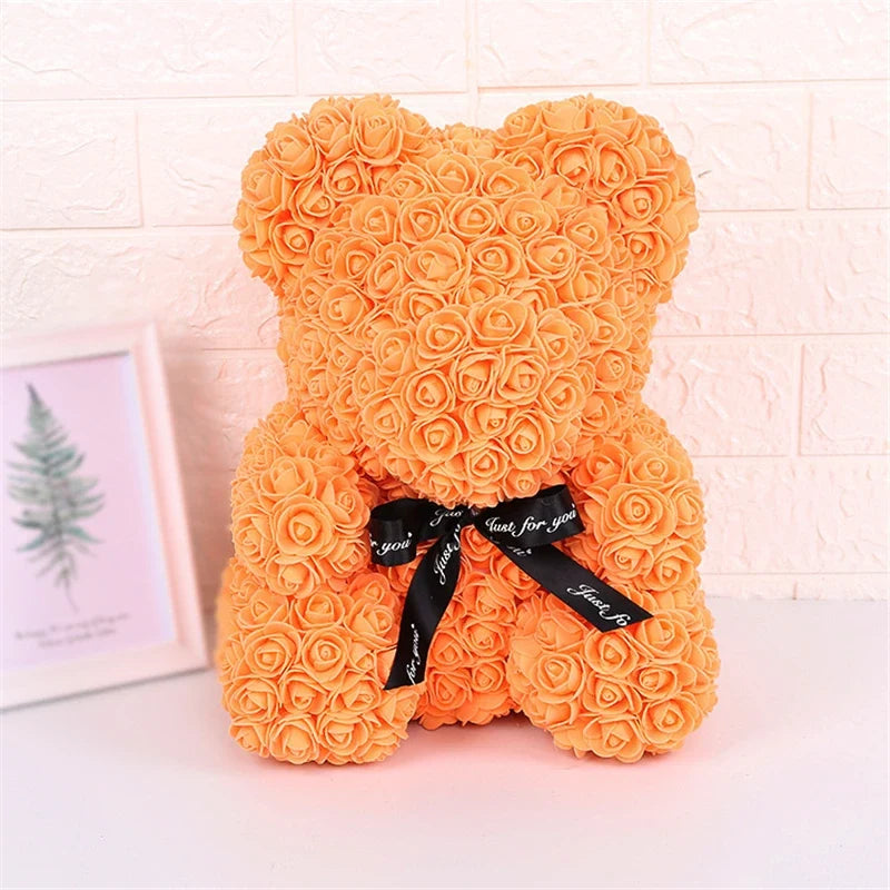 Rose Faux Teddy Bear with Gift Box and Lights - Romantic Anniversary or Valentine's Day Gift, Wedding Decor