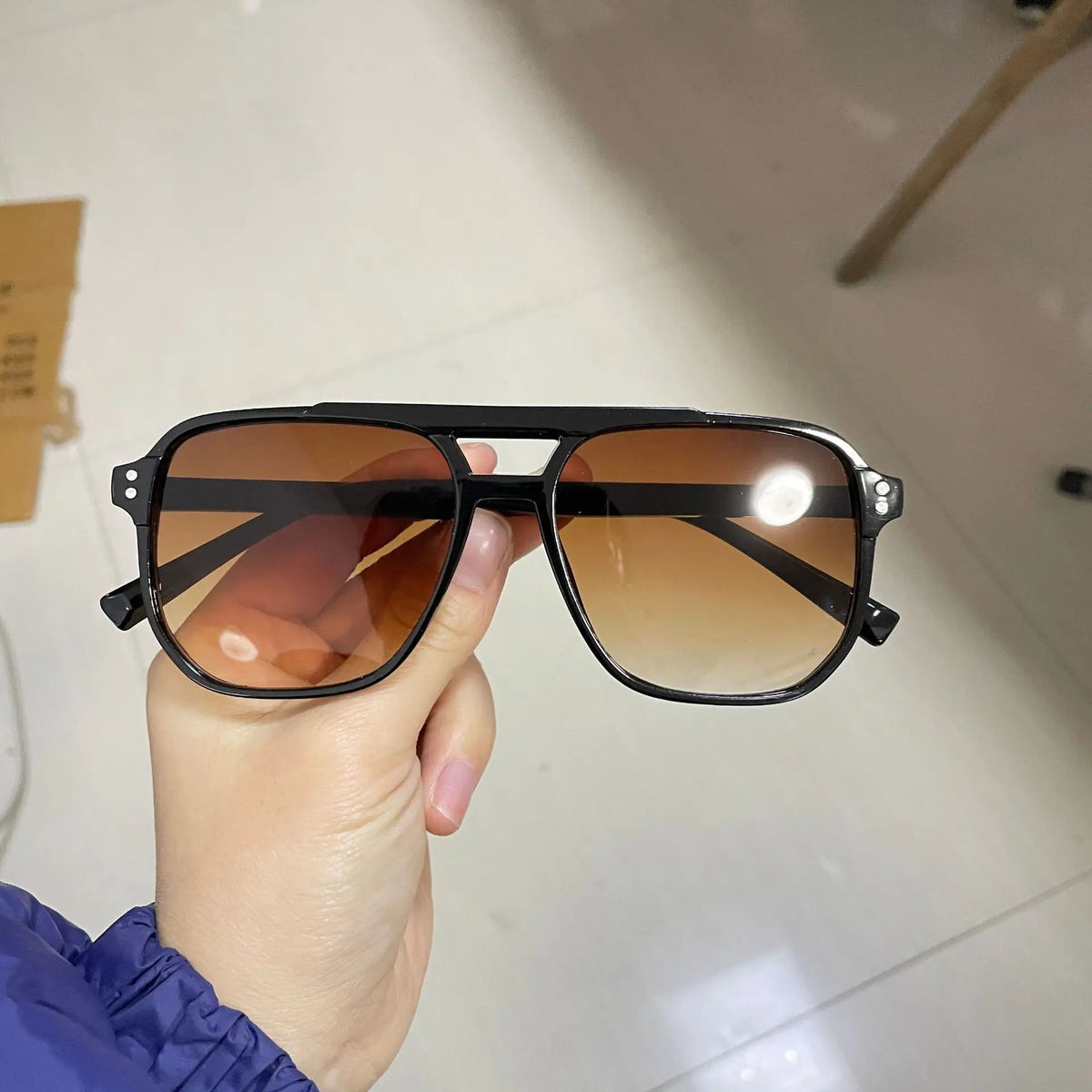 Big Vintage Square Sunglasses for Men Women - Unisex UV400 Black Lens Designer Shades