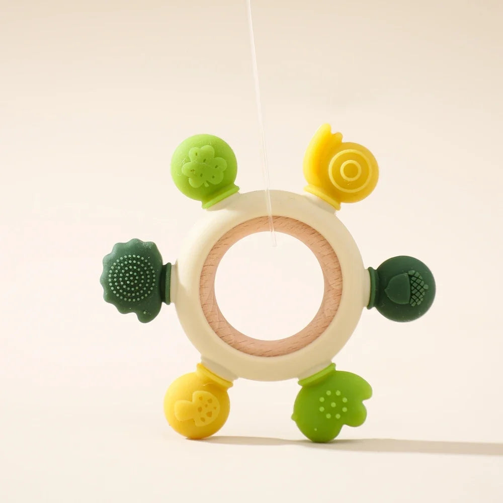 Crochet Wooden Animal Teether Rattle Newborn Sensory Toys