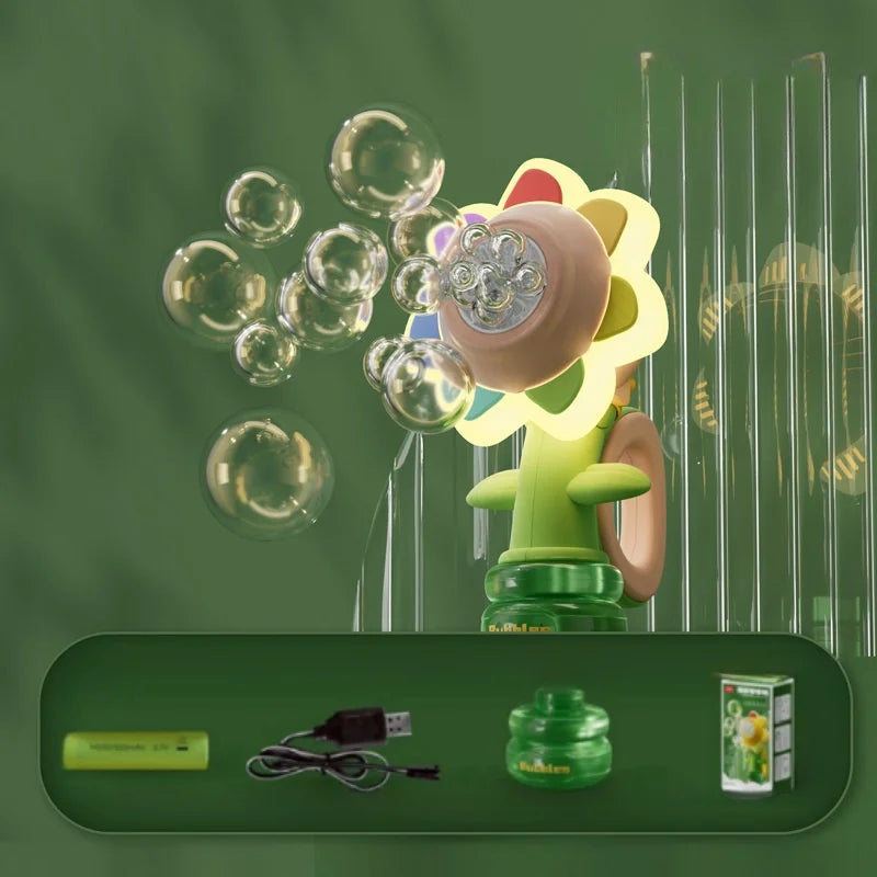 Machine Bubble Sunflower Bubble Maker Toy Kids Summer 2025 One Key Automatic Light Dancing Gift
