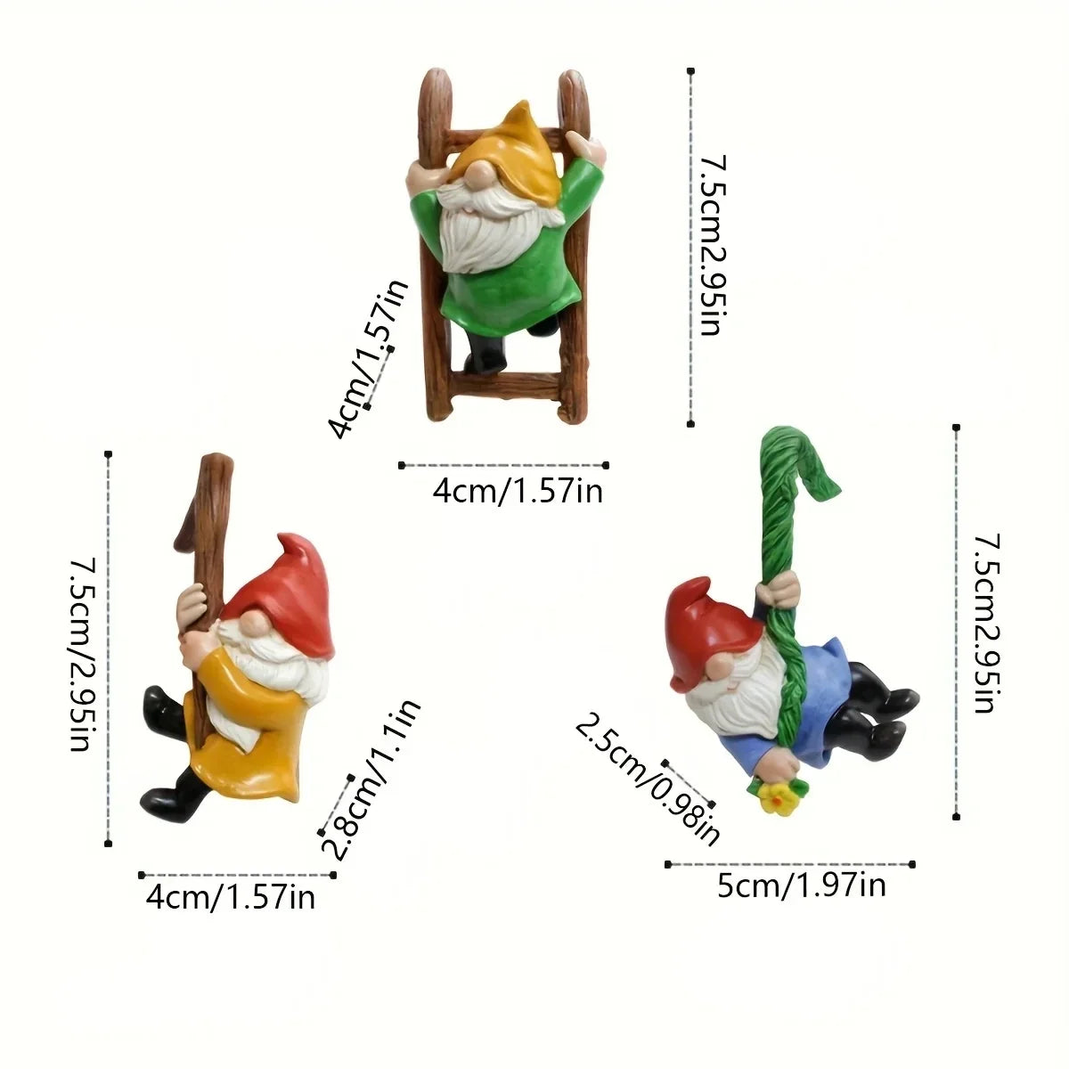Garden Gnome Ornaments Kit - 3pc Hanging Resin Dwarf Figurines For Mini Garden Micro Landscape Decor Outdoor Spring