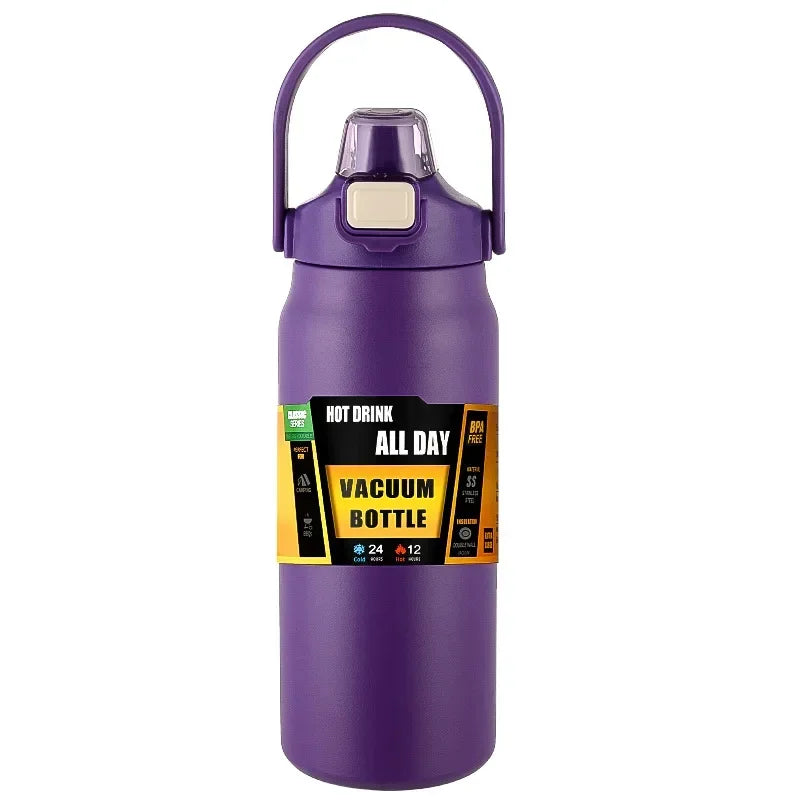 800ml Stainless Steel Thermos Mug - Travel-Friendly Vacuum Flask for Hot & Cold Drinks, Outdoor Sports Water Bottle with Straw