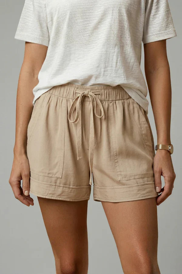 Women's Breathable Shorts - Pleated Pocket, Wide-Leg, Cotton Blend, Casual Wear, Pull-On Style