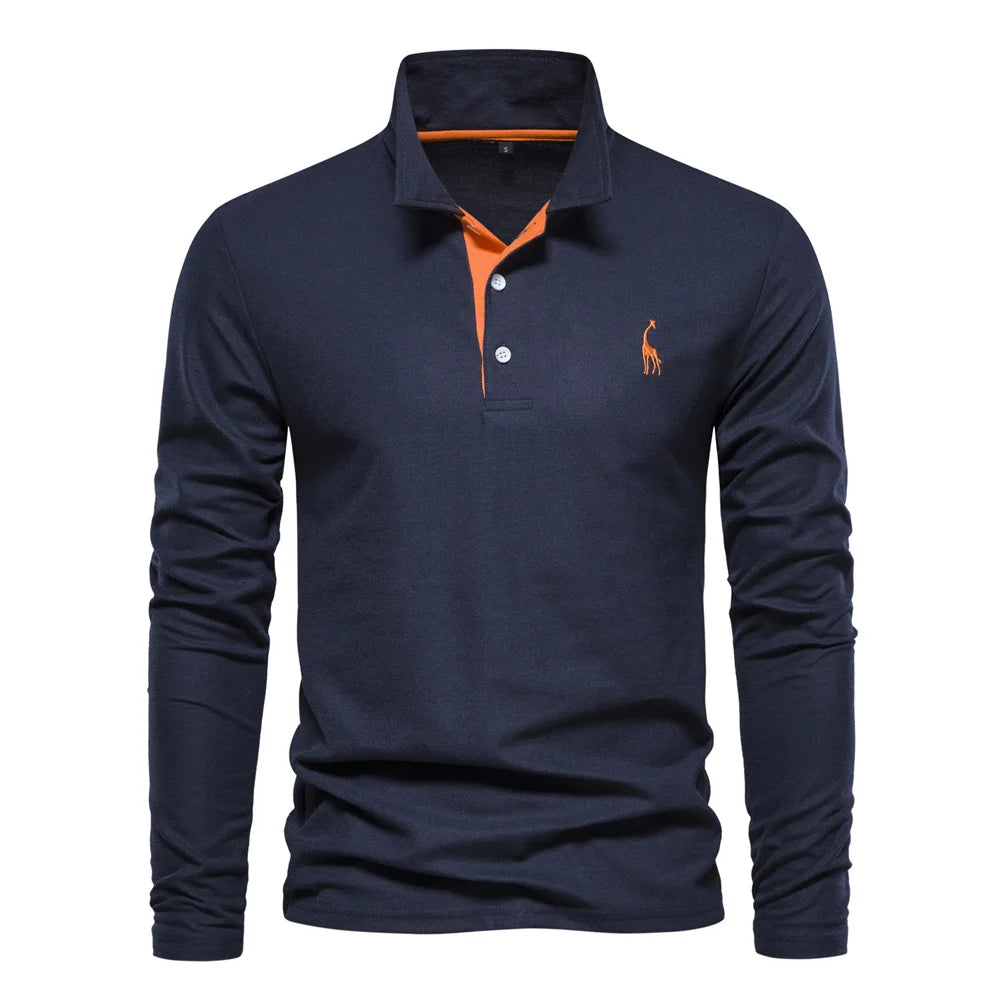 Plush Timeless Mens Long Sleeve Polo - Collared Cotton Casual