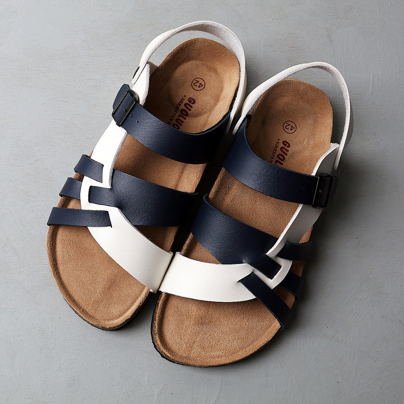 Light Men's Sandals - Hollow-Out Design, Cork Footbed, Casual Regular Wear