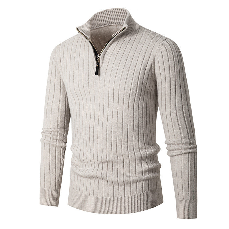 Men's Fitted Half Turtleneck Zip Sweater - Ribbed Knit