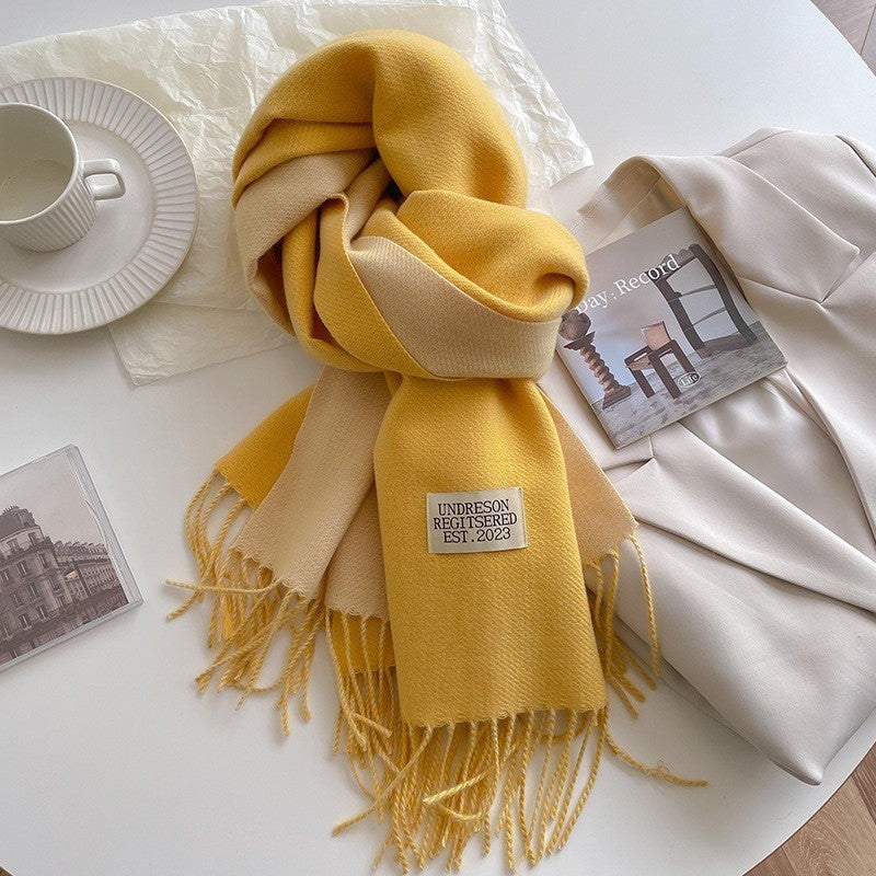 Women Warm Scarf - Reversible Fringed Cashmere Winter