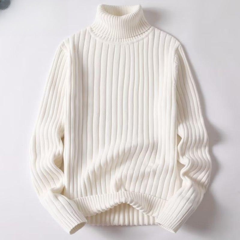 Men Warm Turtleneck Sweater - Ribbed Knit, For Winter
