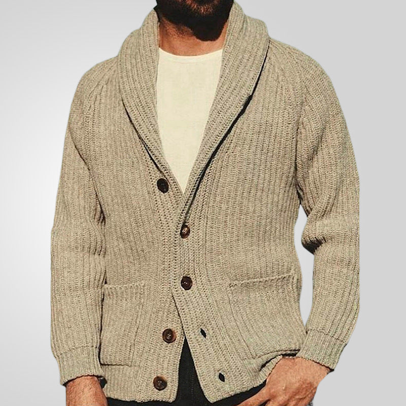 Plush Men's Shawl Collar Cardigan - Rib Knit, Spring Fall