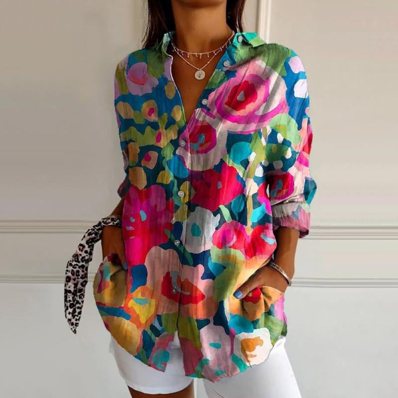 Variant image for Vintage Floral Womens Blouse, Lightweight Summer Top with Button Front and Relaxed Fit-49
