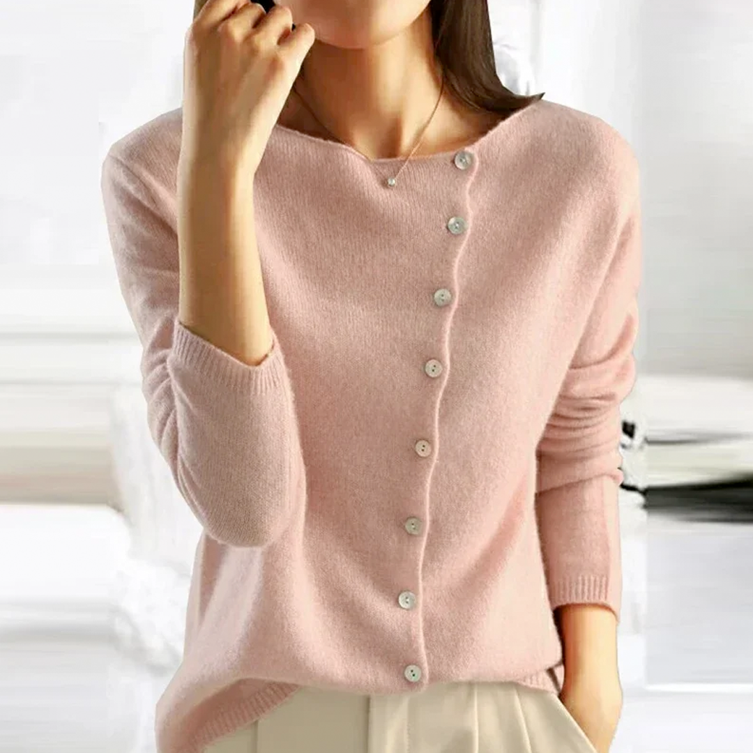 Plush Women's Button Sweater- Asymmetric Slouchy Brushed Knit