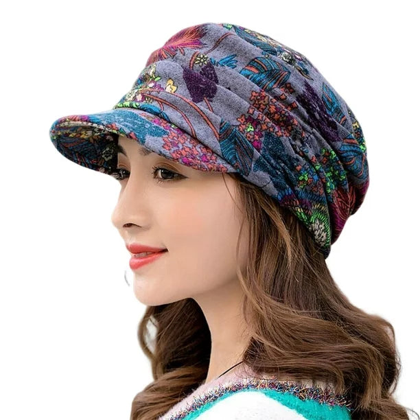 Textured Warm Women’s Winter Cap - Short Brim, Cotton Blend