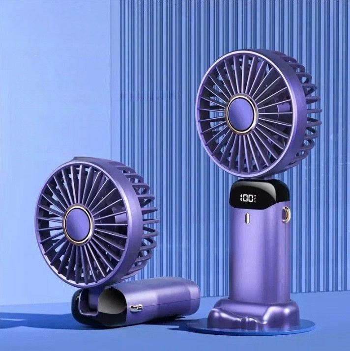 Hand-Held Mini Fan 3000mAh Travel-Friendly USB Battery-Powered Desk Fan 5 Speed Neck Hanging Outdoor Display Screen