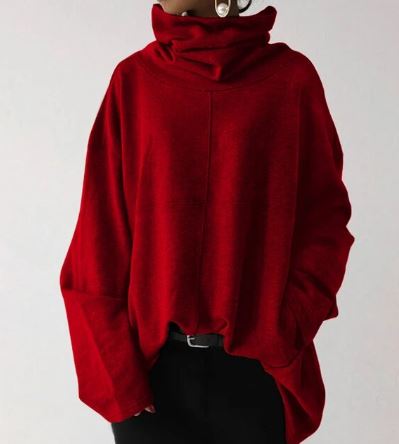 Women Oversized Turtleneck Sweatshirt - Funnel Neck, Cotton