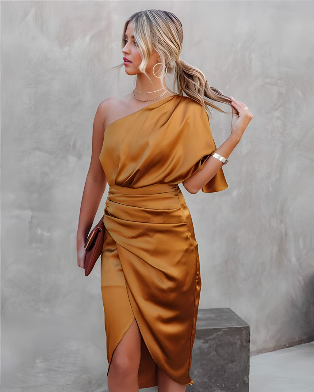 Variant image for Elegant One-Shoulder Women's Dress - Asymmetrical Black Cocktail Dress for Formal Events and Casual Outings-17