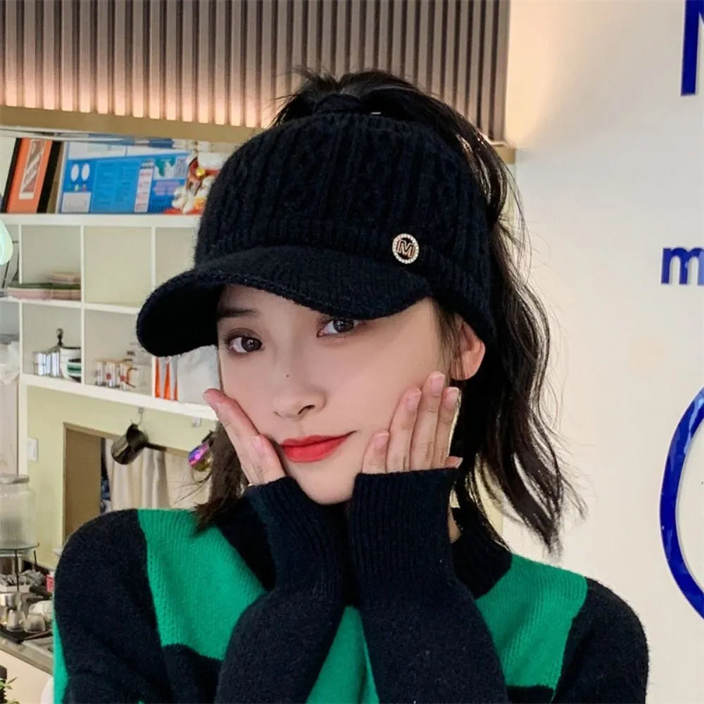 Women's Warm Knitted Baseball Cap - Cable Knit, Winter