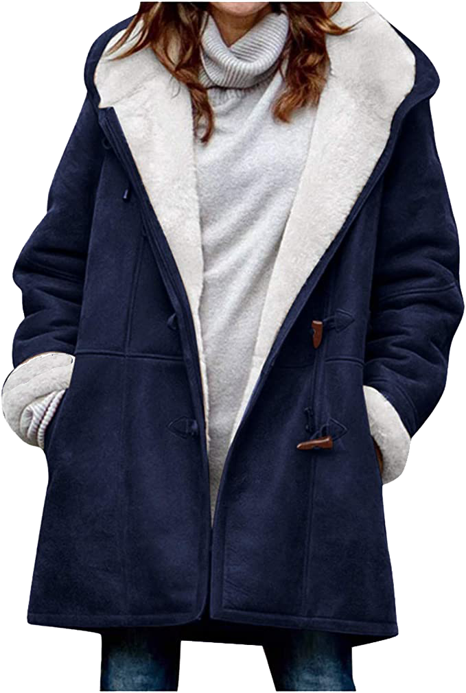 Womens Warm Winter Jacket - Hooded Mid-Thigh, Suede