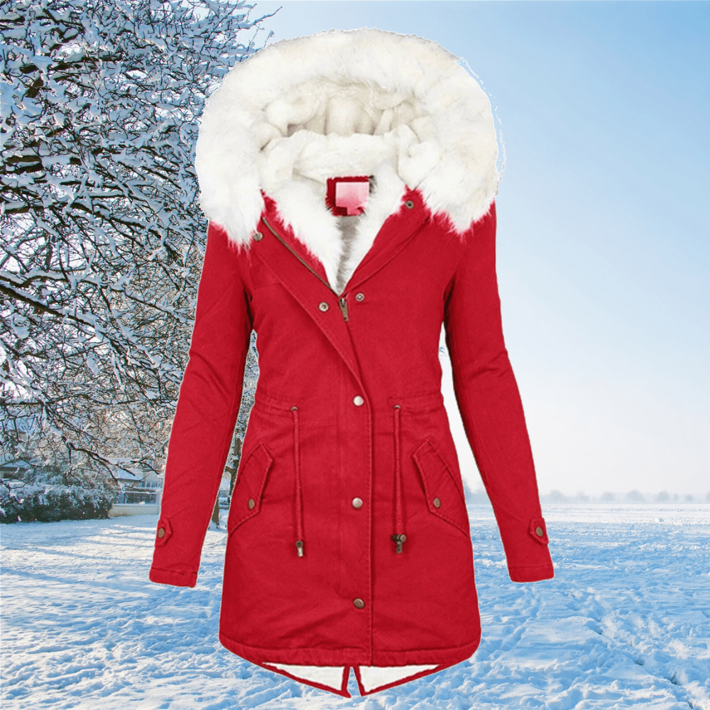 Women’s Warm Parka - Mid Thigh Tailored, Faux Fur, Winter