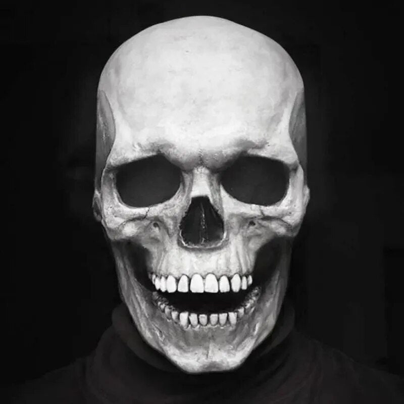 Full Realistic Head Skull Mask with Movable Jaw - Unisex Halloween & Cosplay Accessory for Ultimate Spooky Experience