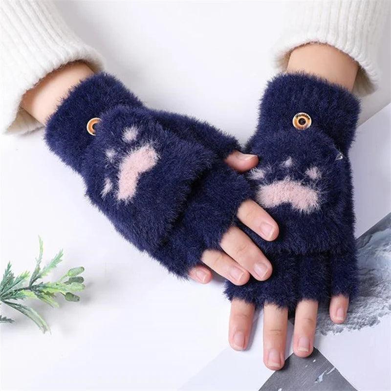 Plush Women’s Fingerless Mittens - Minky Foldover, Winter