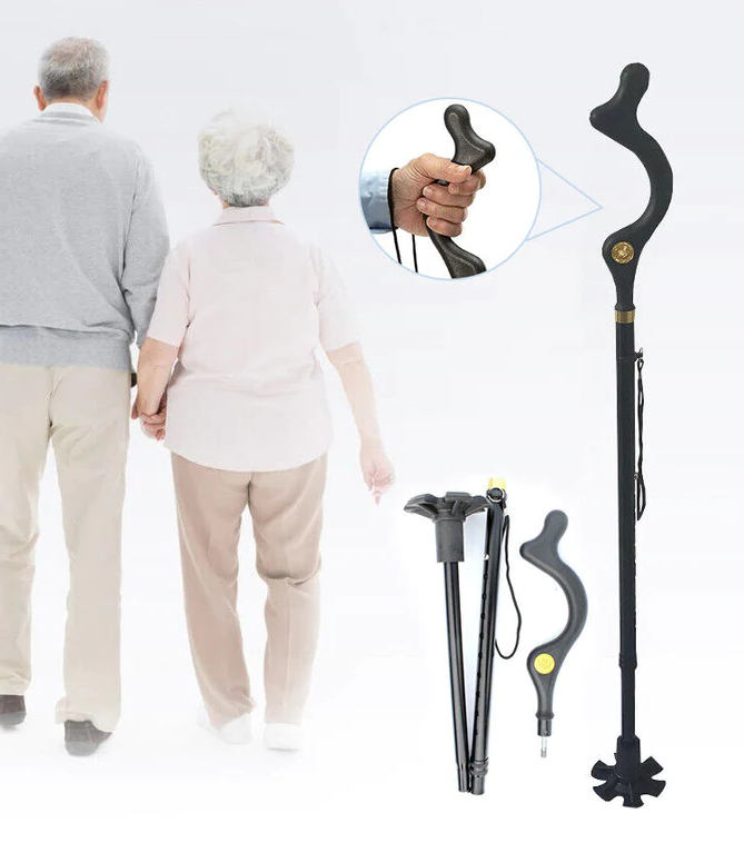 Walking Cane With Comfort-Grip S Handle Flexible Height Quad Base For Seniors Fall 2026 Gift