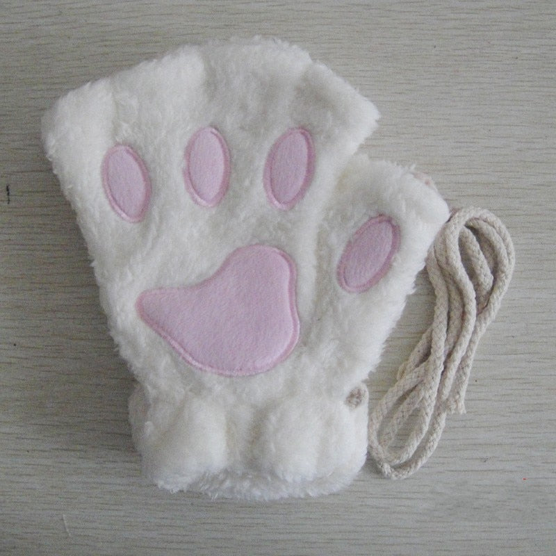 Plush Cozy Women Fingerless Gloves - Cat-Claw Fleece Winter