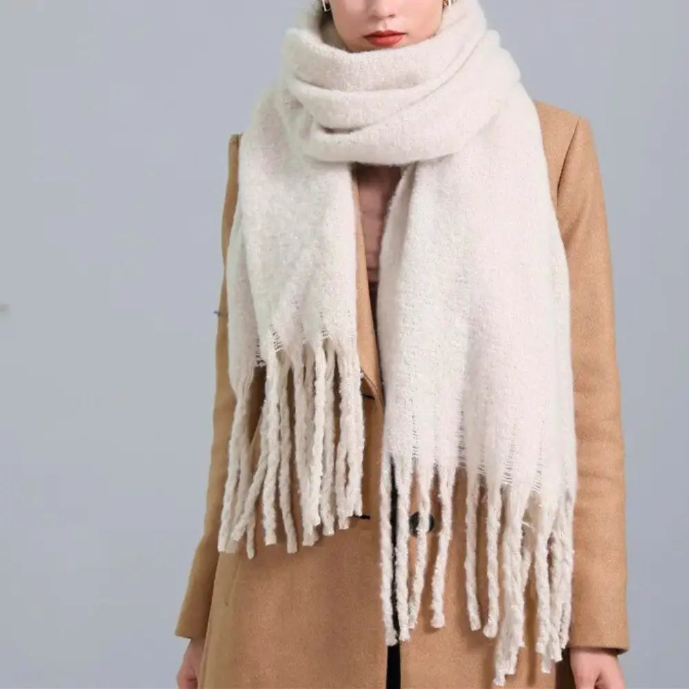 Women’s Warm Oversized Scarf - Tassel Knit Plush For Winter