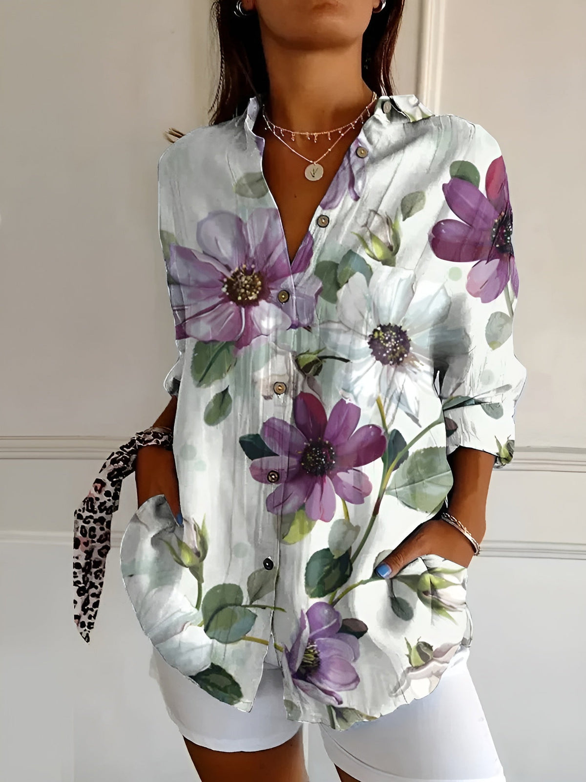 Variant image for Floral Breeze Women's Blouse - Lightweight, Breathable Plus Size Tops in S-5XL for Casual or Professional Style-53