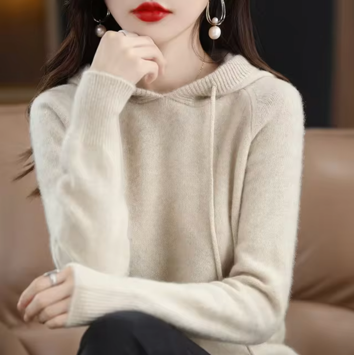 Warm Cozy Womens Knit Hoodie - Relaxed Fit, Plush Knit