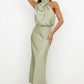 Long Satin Halterneck Formal Dress for Weddings and Elegant Occasions, Full-Length Evening Gown-1