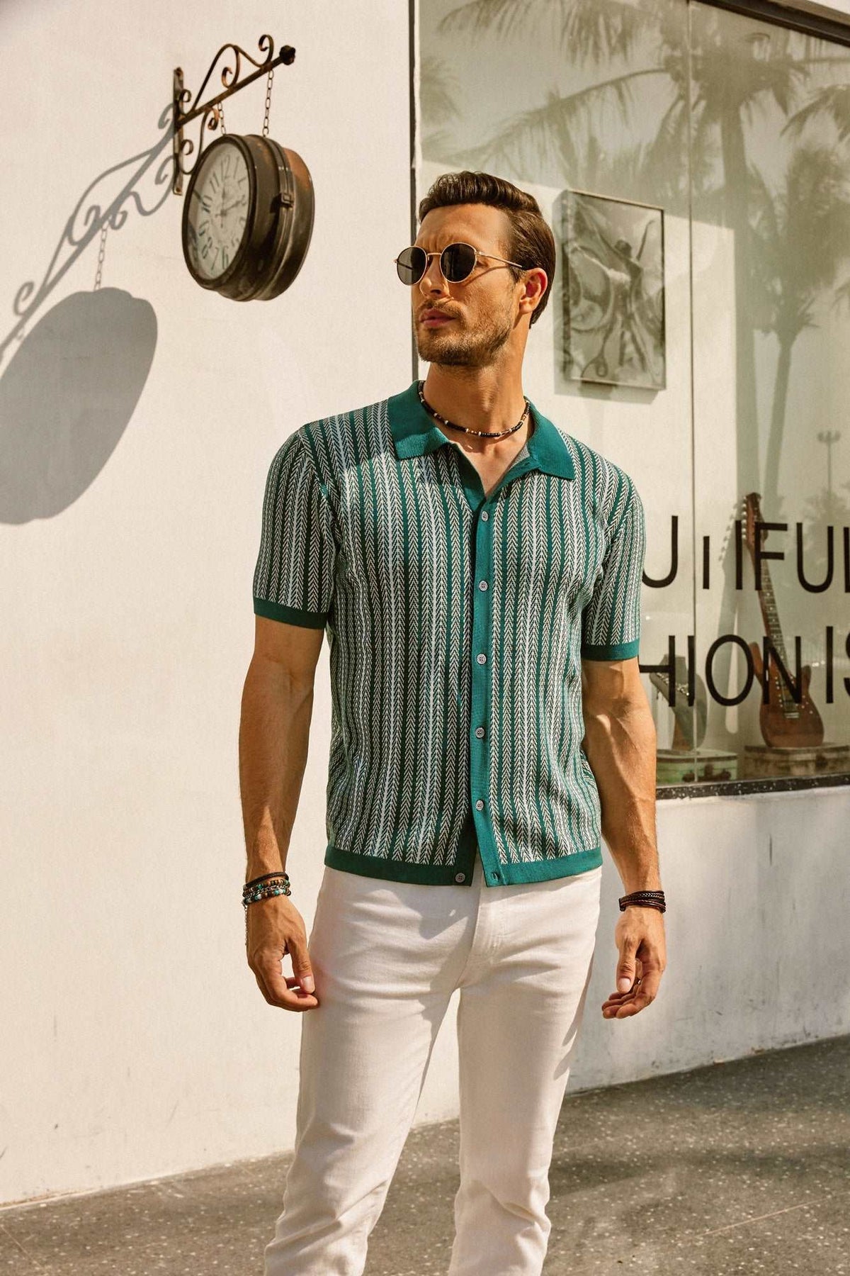 Variant image for Retro Striped Polo Shirt for Men, Short Sleeve, Breathable Fabric, Vintage Style, Comfortable Fit-5