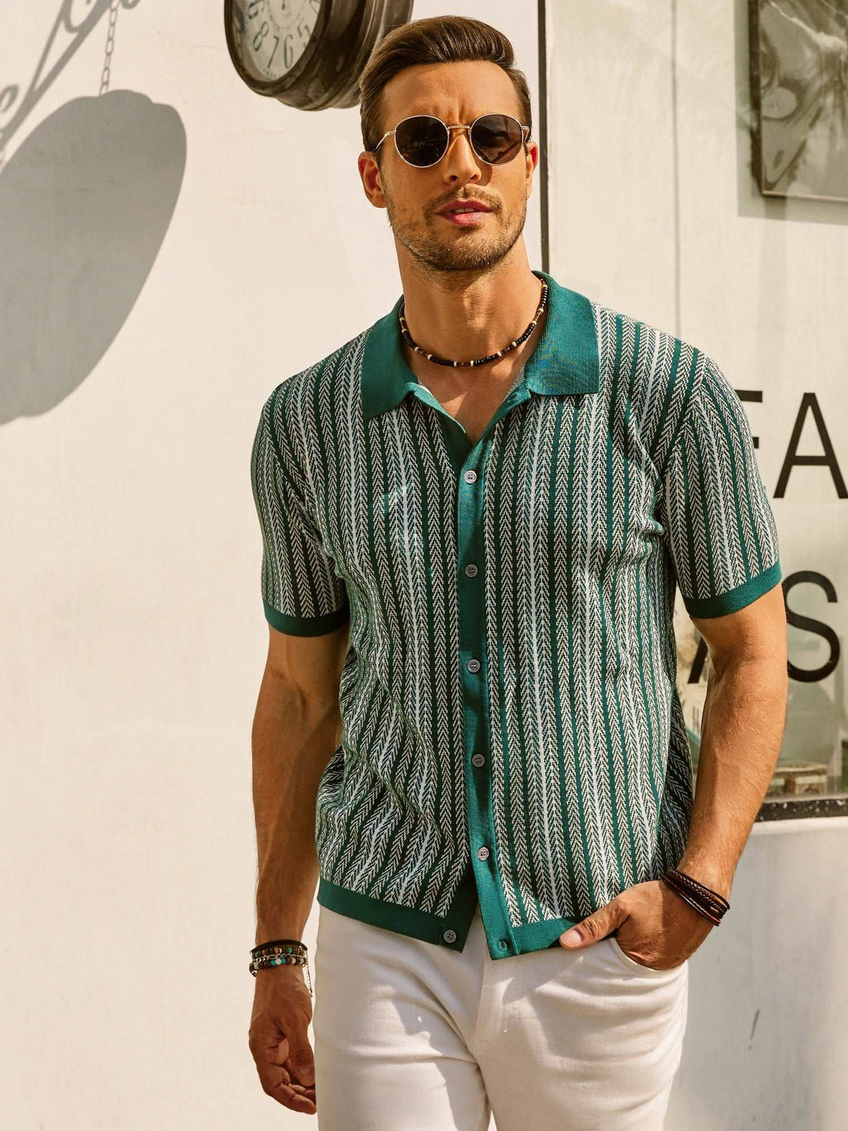 Retro Striped Polo Shirt for Men, Short Sleeve, Breathable Fabric, Vintage Style, Comfortable Fit-5