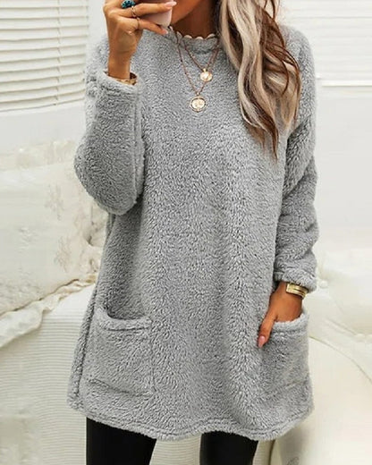 Plush Cozy Women’s Tunic Pullover - Oversized Sherpa, Winter