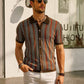 Retro Striped Polo Shirt for Men, Short Sleeve, Breathable Fabric, Vintage Style, Comfortable Fit-1