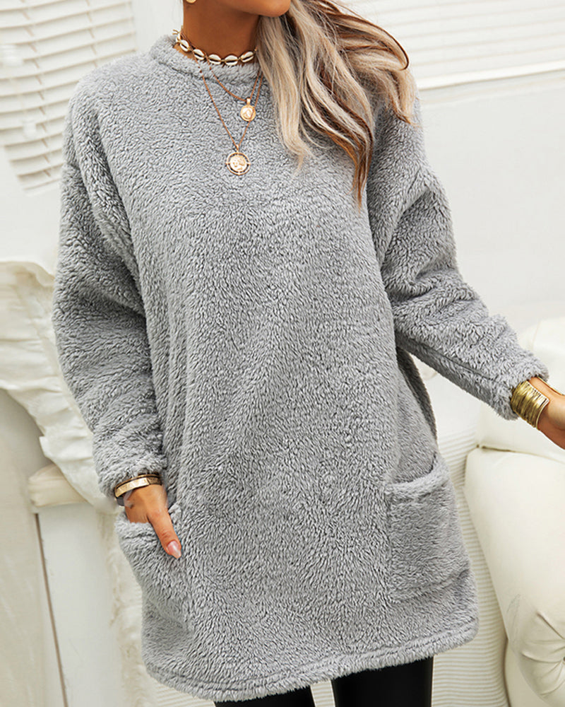 Plush Cozy Women’s Tunic Pullover - Oversized Sherpa, Winter