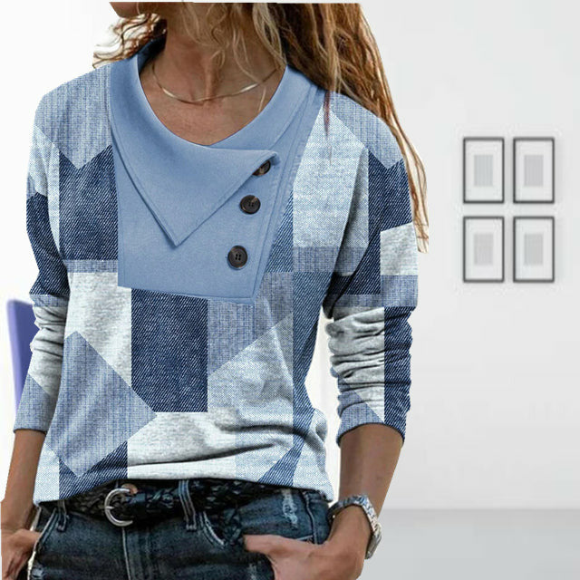 Variant image for Geometric Print Casual Blouse in Cotton-Polyester Blend, Full Sleeve, Button Collar for Spring and Autumn Wear-1