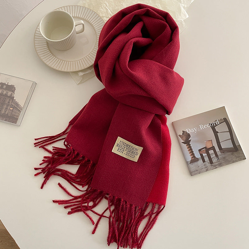 Women Warm Scarf - Reversible Fringed Cashmere Winter