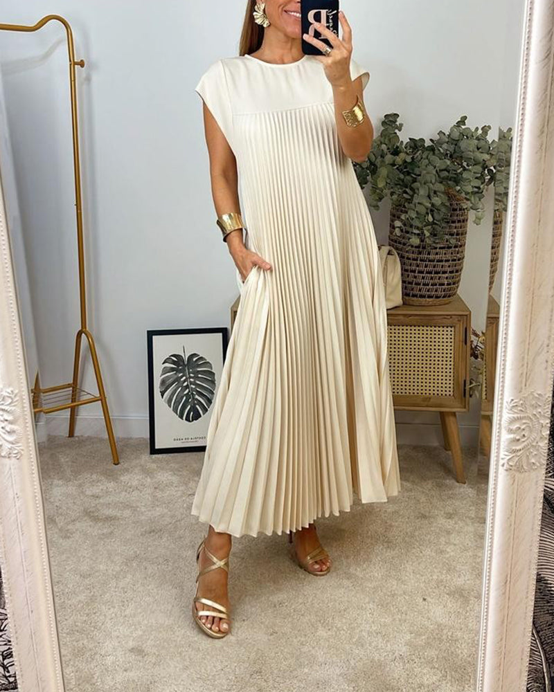 Elegant Sleeveless Pleated Womens Dress in Solid Color - Versatile Summer Wedding Guest or Cocktail Formal Dress-3