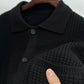 Textured Warm Men's Cardigan - Polo Lapel, Knit For Autumn