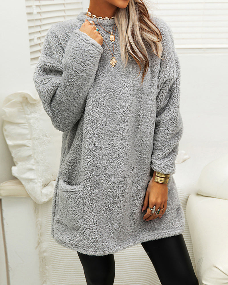 Plush Cozy Women’s Tunic Pullover - Oversized Sherpa, Winter