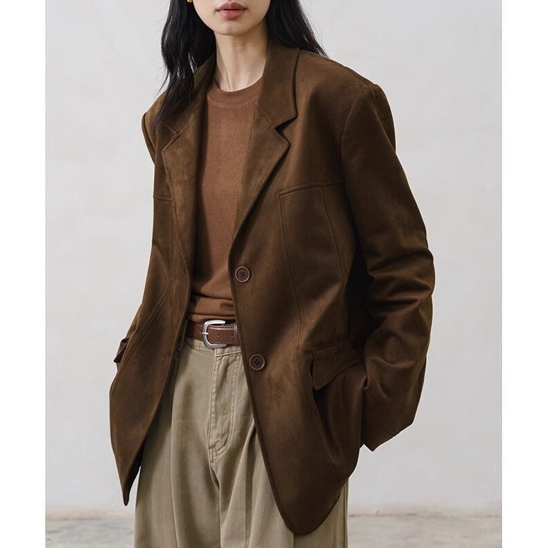 Plush women's blazer - tailored slim-fit, suede, for professional daily office wear
