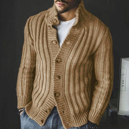 Warm Timeless Men's Cardigan - Shawl Collar, Wool Blend