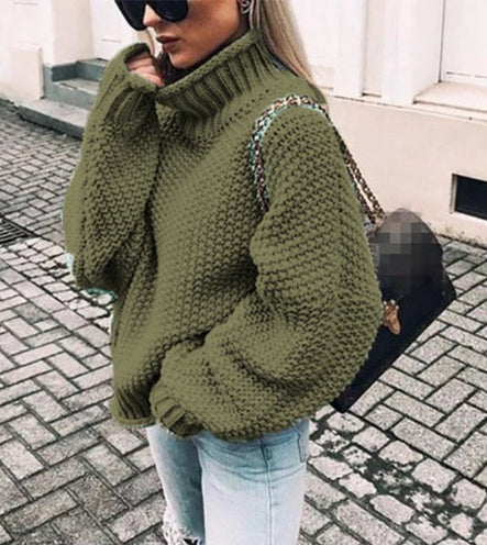 Women Oversized Turtleneck Sweater - Chunky Knit, Winter