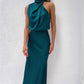 Variant image for Long Satin Halterneck Formal Dress for Weddings and Elegant Occasions, Full-Length Evening Gown-8